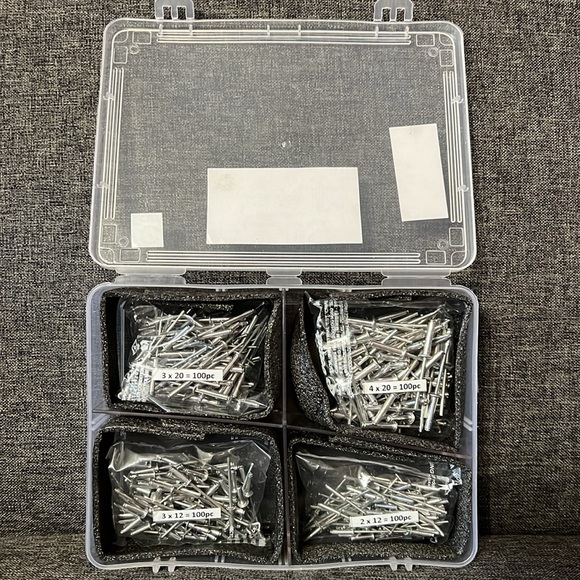 NEW Aluminum Blind Rivets 400 pieces of 4 sizes GSK Corp Hard Plastic Case - Picture 13 of 14